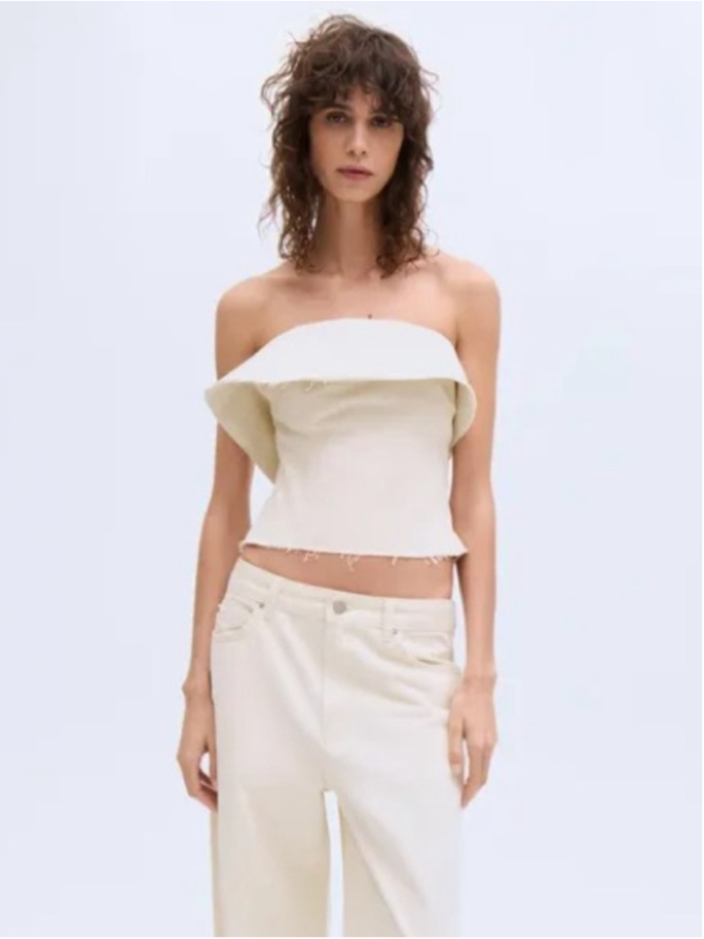 ZARA ZW COLLECTION strapless ruffled top in ecru Size M